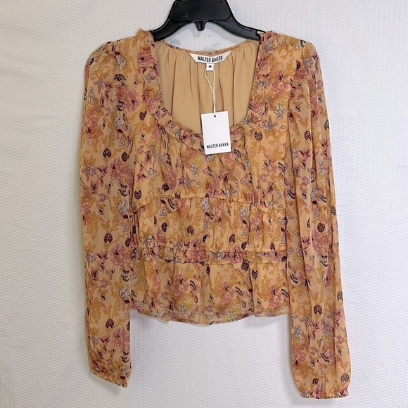 WALTER Baker Myka Floral Tiered Crinkle Chiffon Top - Size Medium, NWT - Picture 4 of 7